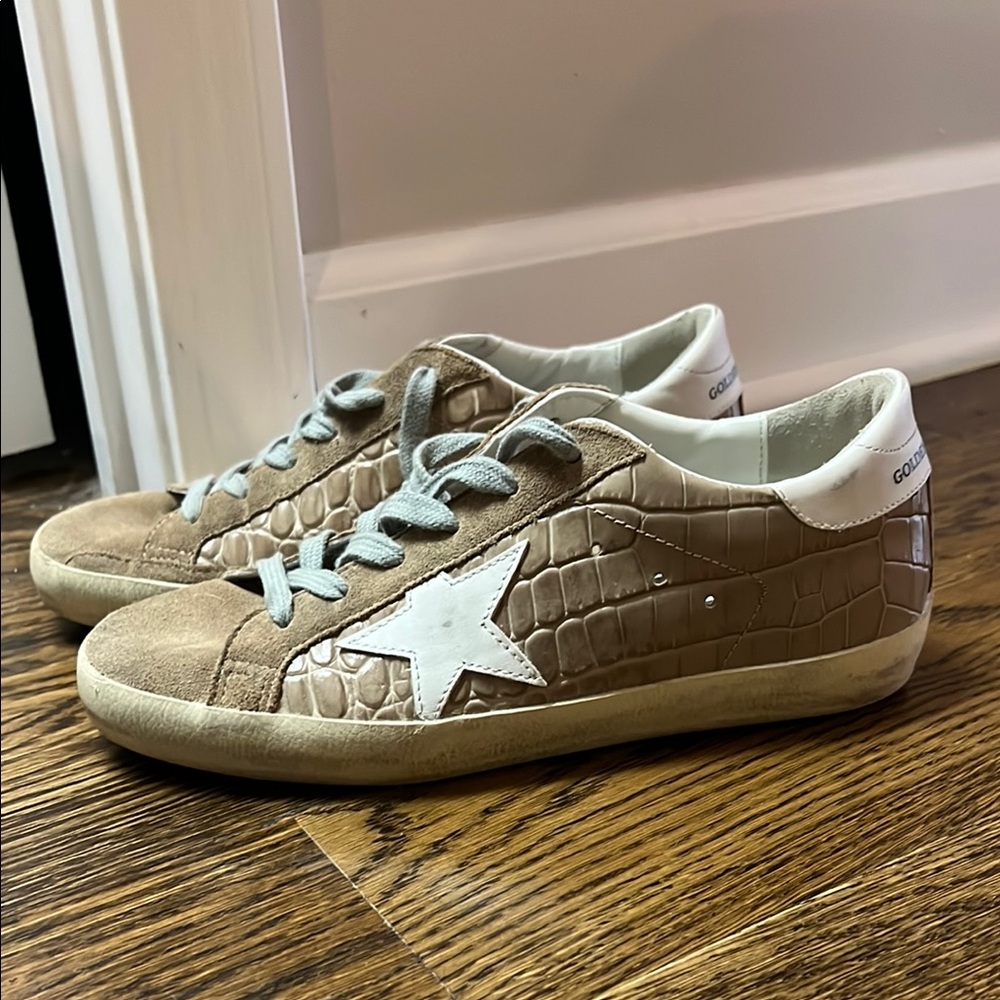 Golden Goose Croc-Embossed Sneakers with White Star